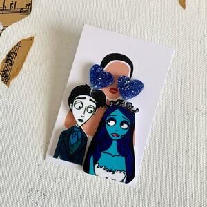 Corpse Bride Blue Glitter Drop Halloween Statement Earrings